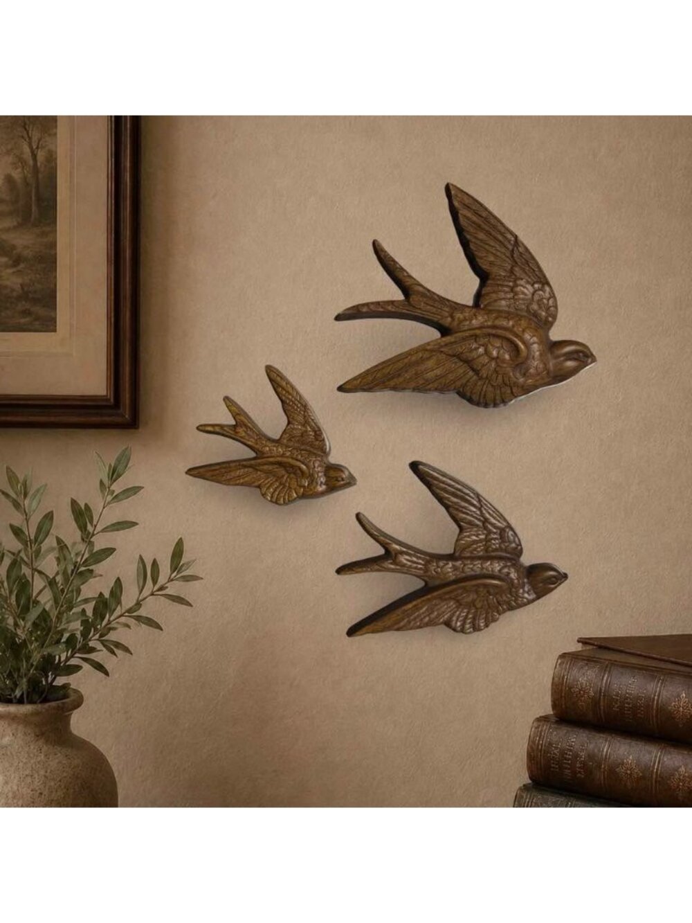 Vintage 1983 Burwood Swallows Set of 3 Brown Flying Bird Wall Decor Made in USA - Picture 1 of 4